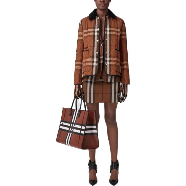 (Women) Burberry  FW22 Check Cotton Jacket Brown Long Sleeve Outerwear 80604871 圖 4
