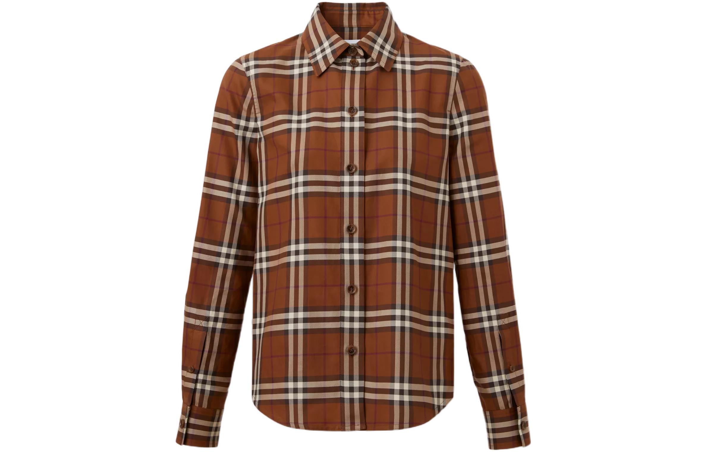 (Women) Burberry  FW22 Checkered Long Sleeve Collared Shirt Dark Birch Brown 80580891 圖 2
