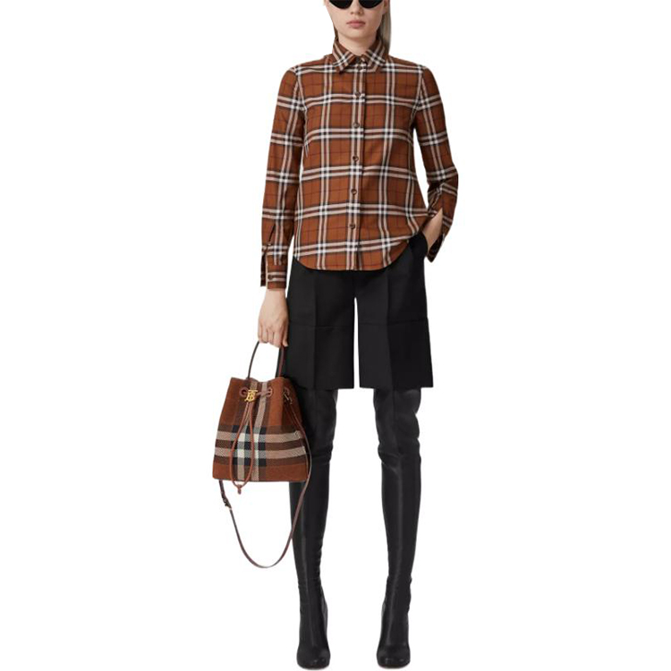 (Women) Burberry  FW22 Checkered Long Sleeve Collared Shirt Dark Birch Brown 80580891 圖 3