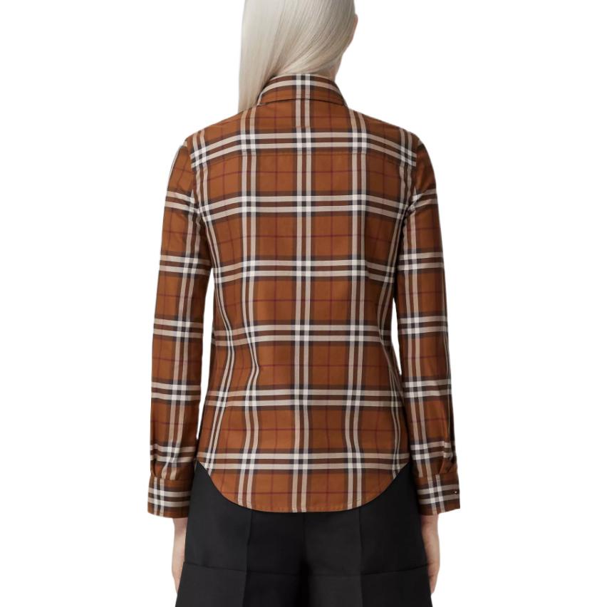 (Women) Burberry  FW22 Checkered Long Sleeve Collared Shirt Dark Birch Brown 80580891 圖 5