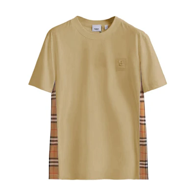 (Women) Burberry FW23 Embroidered Letter T-Shirt Beige Check Short Sleeve. 80808551