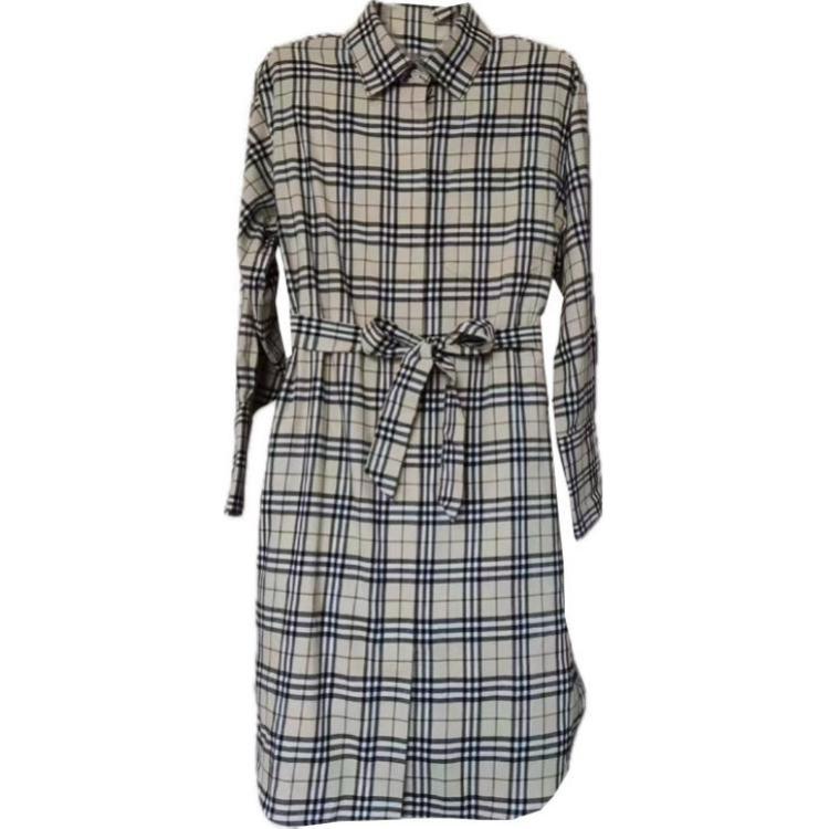 (Women) Burberry  Gray Checkered Long Sleeve Belted Dress 80699401