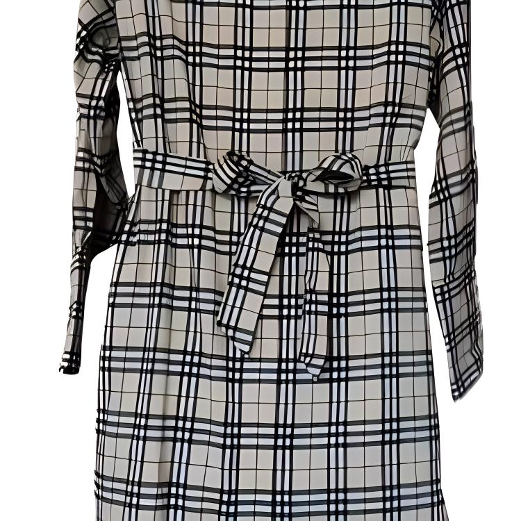 (Women) Burberry  Gray Checkered Long Sleeve Belted Dress 80699401 圖 6