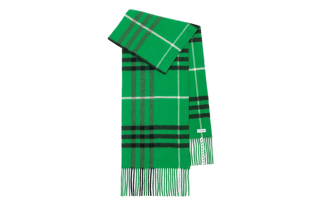 (Women) Burberry  Green Check Fringe Scarf with Letter Detail. 80736851