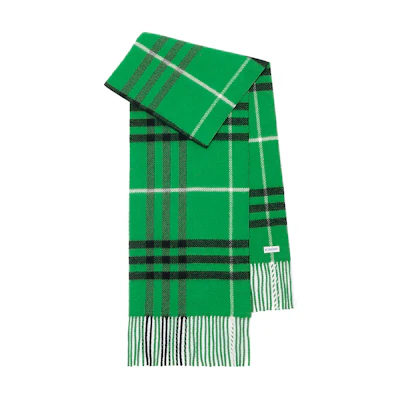 (Women) Burberry Green Check Fringe Scarf with Letter Detail. 80736851