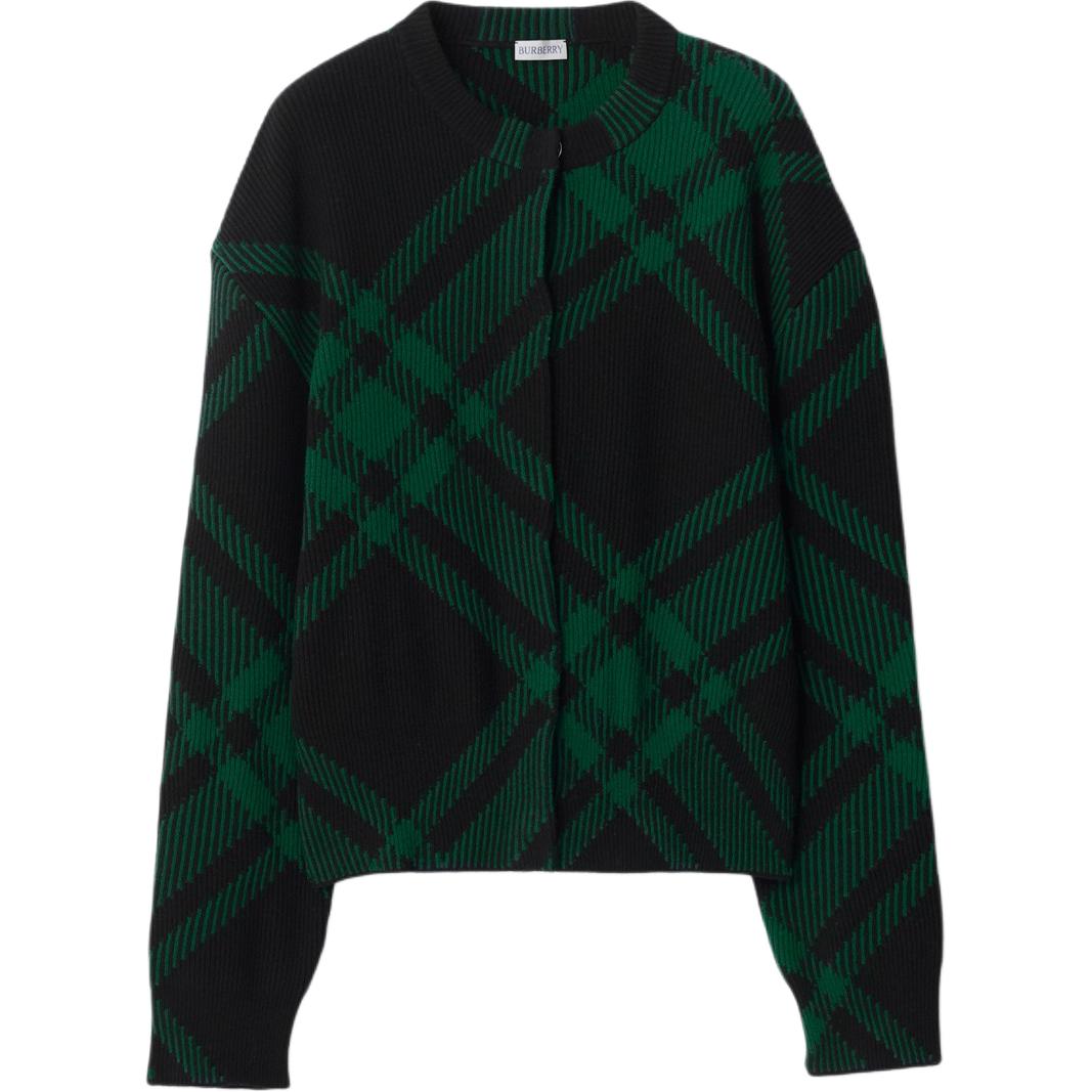 Order (W) Burberry Sweater Knit Crewneck Hijau Check Intarsia. 80839241