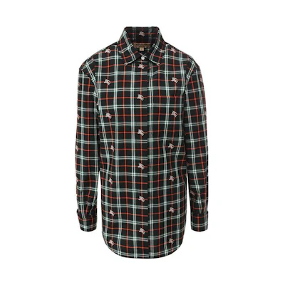 (Women) Burberry Green Checkered Loose Fit Long Sleeve Shirt 80062861