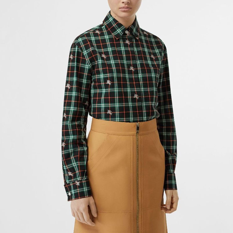 (Women) Burberry  Green Checkered Loose Fit Long Sleeve Shirt 80062861 圖 4