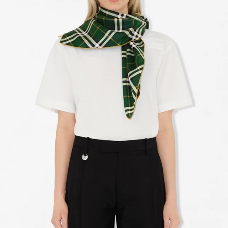 (Women) Burberry  Green Checkered Silk Scarf 80907871 圖 4