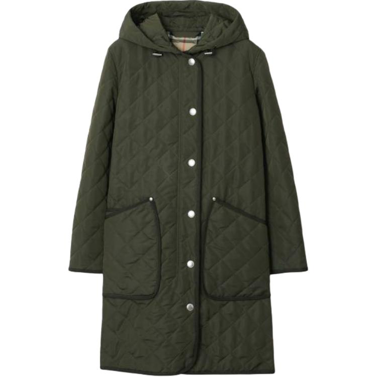 Order (W) Burberry 綠色中長版連帽單排扣外套。 80959311