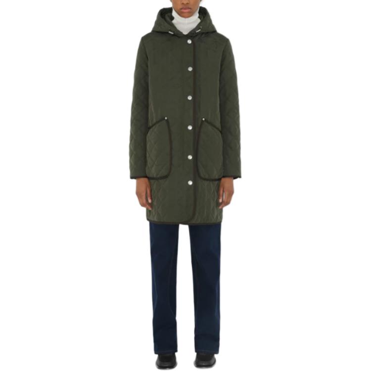 Lookbook (W) Burberry 綠色中長版連帽單排扣外套。 80959311
