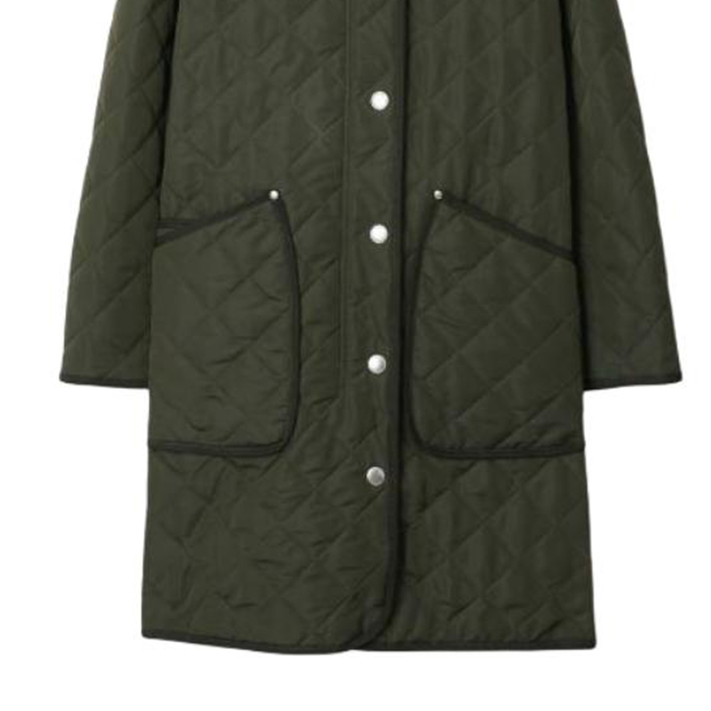 Sizing (W) Burberry 綠色中長版連帽單排扣外套。 80959311