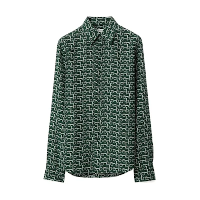 (Women) Burberry Green Pattern Print Point Collar Long Sleeve Shirt. 80889491