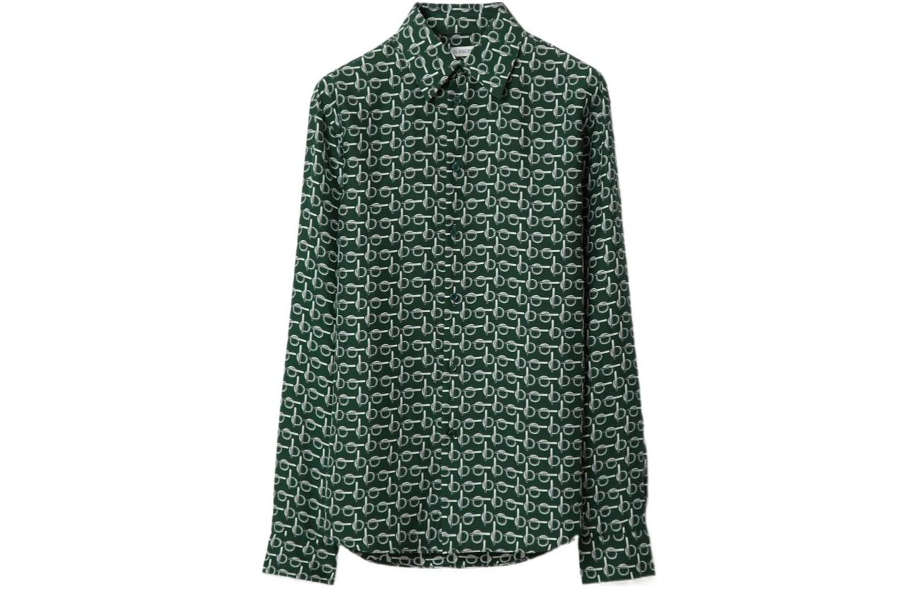 (Women) Burberry  Green Pattern Print Point Collar Long Sleeve Shirt. 80889491 圖 2