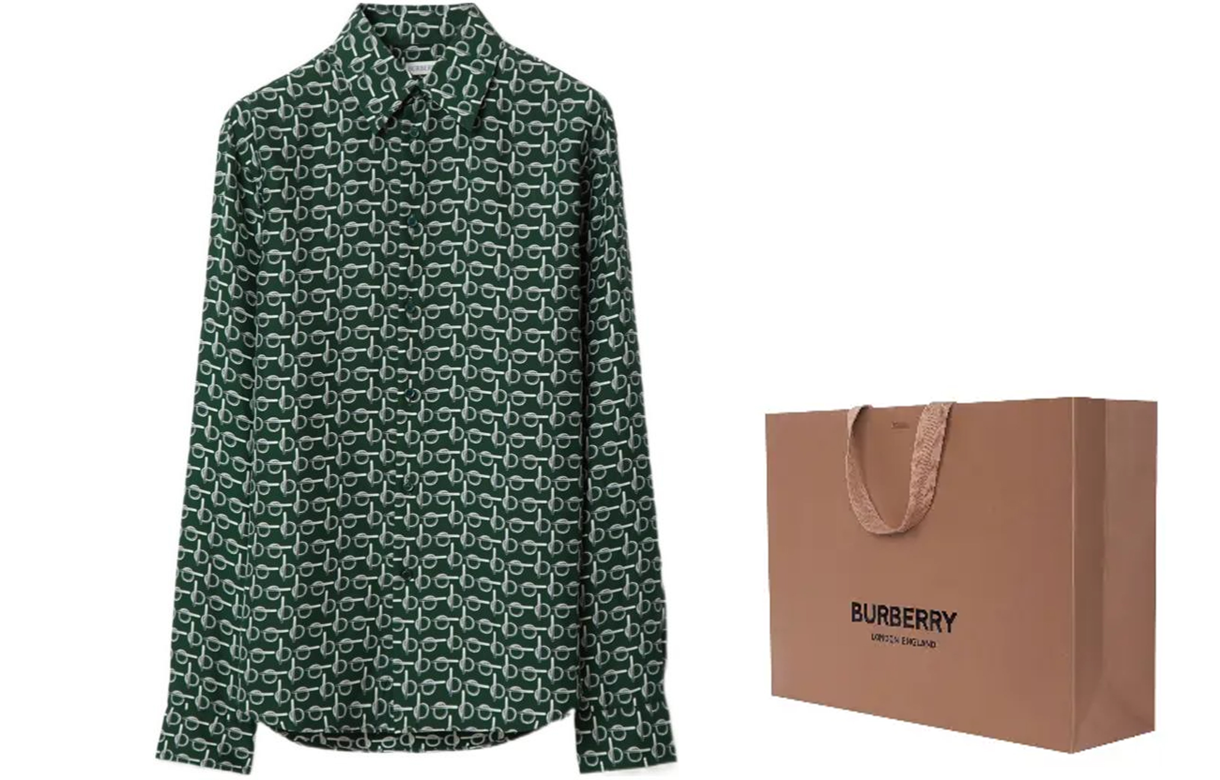(Women) Burberry  Green Pattern Print Point Collar Long Sleeve Shirt. 80889491 圖 4