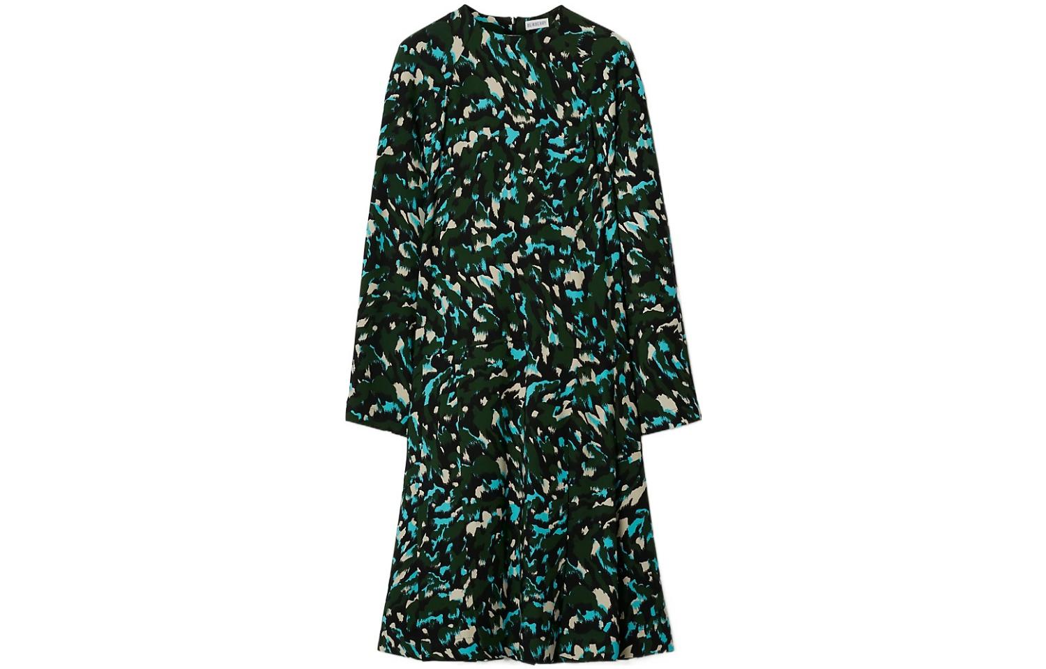 (Women) Burberry  Green Patterned Long Sleeve Casual Dress. 80774671
