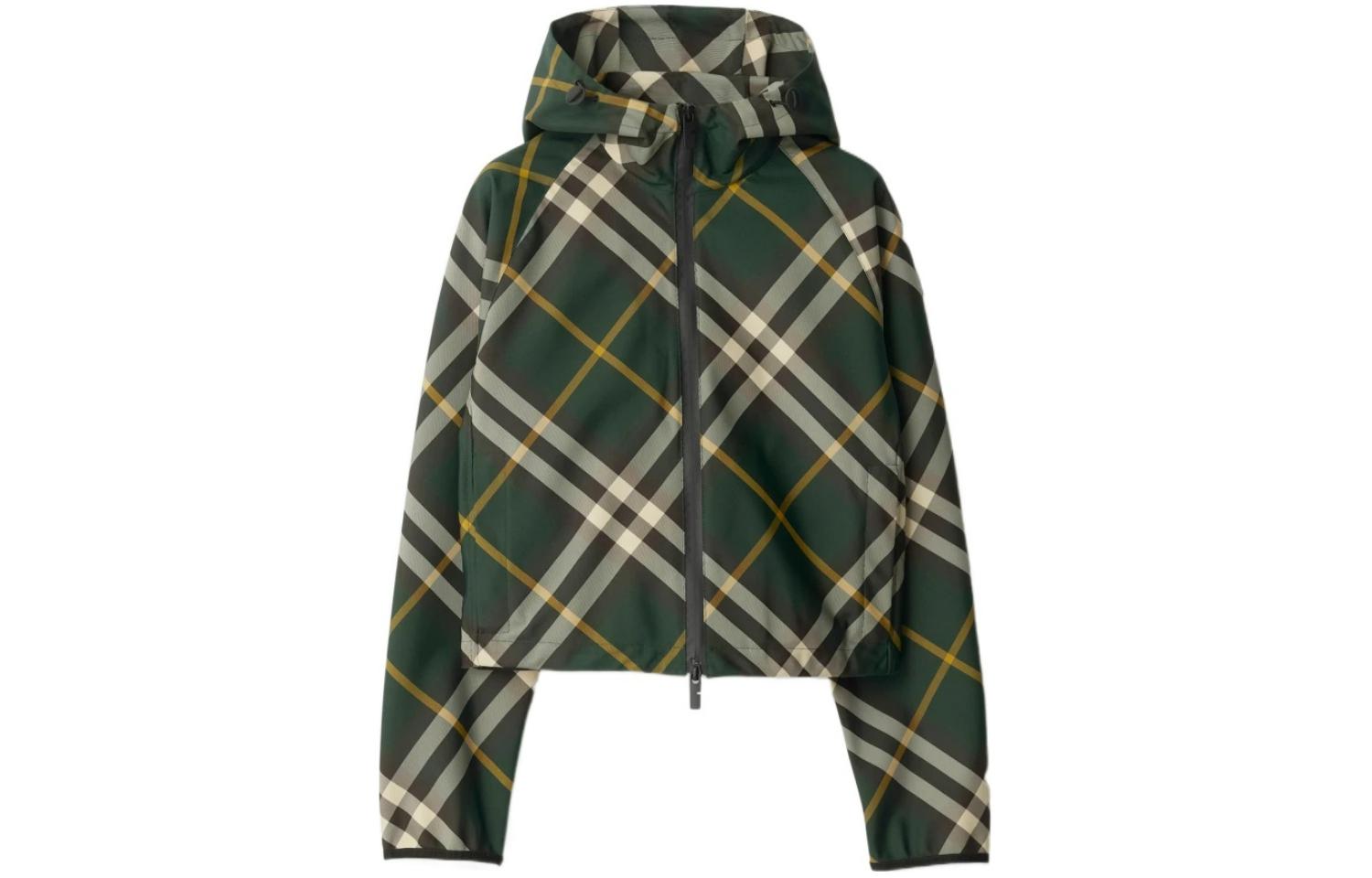 (Women) Burberry  Green Striped Hooded Zip-Up Casual Jacket 80818891