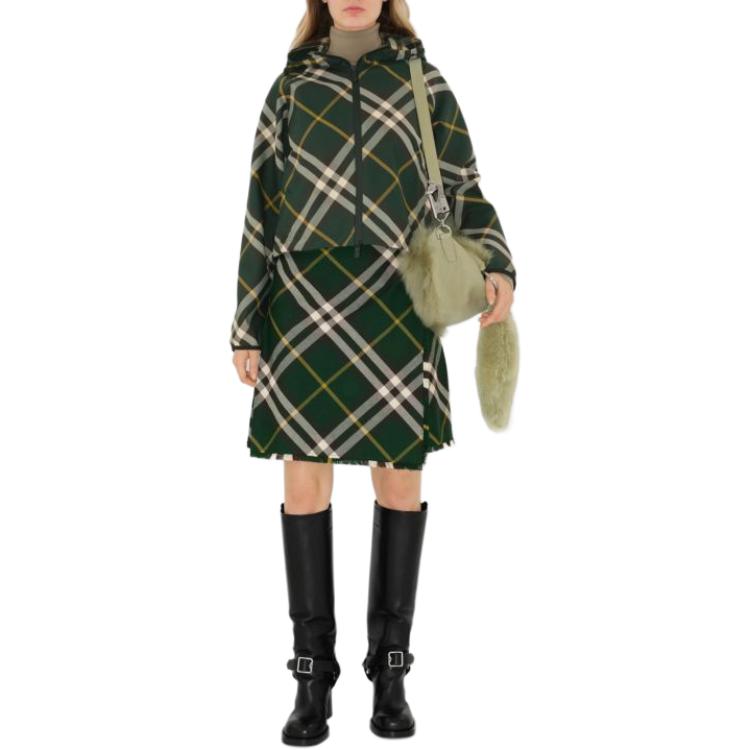 Shop (W) バーバリー グリーンストライプ フード付きジップアップカジュアルジャケット 80818891