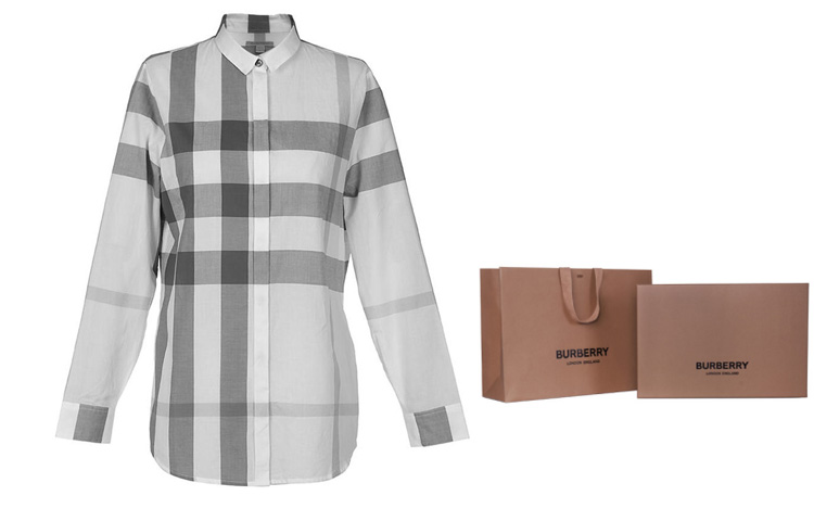 Details for (W) 버버리 그레이 체크무늬 긴팔 셔츠 40152481