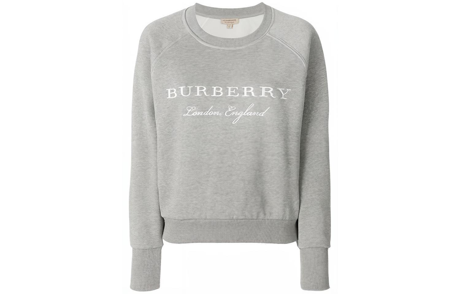 Buy (Women) Burberry  Grey Crewneck Sweatshirt with Logo Print Long Sleeves. 4056172