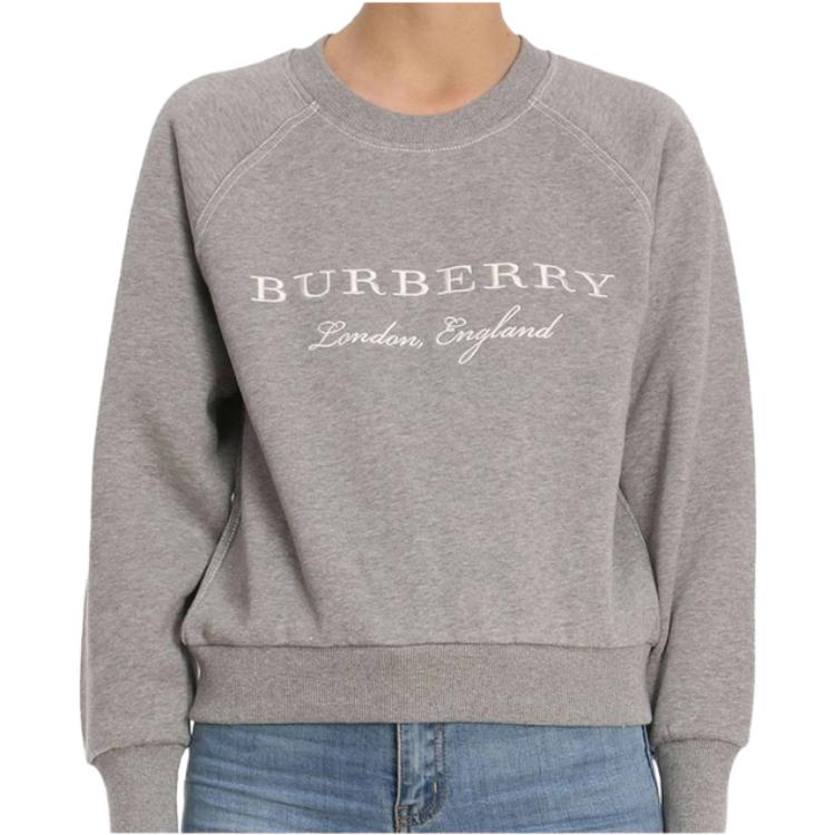 Shop (Women) Burberry  Grey Crewneck Sweatshirt with Logo Print Long Sleeves. 4056172