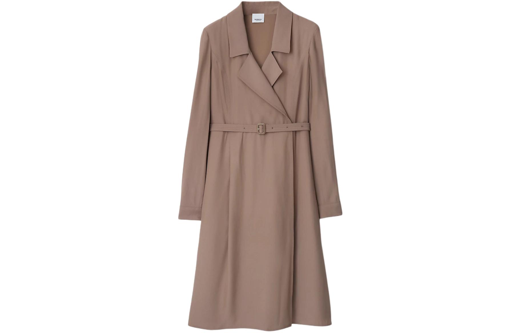 (Women) Burberry  Grey Long Sleeve Belted Solid Color Dress with Blazer Collar 80843041