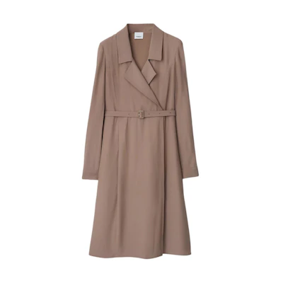(Women) Burberry Grey Long Sleeve Belted Solid Color Dress with Blazer Collar 80843041