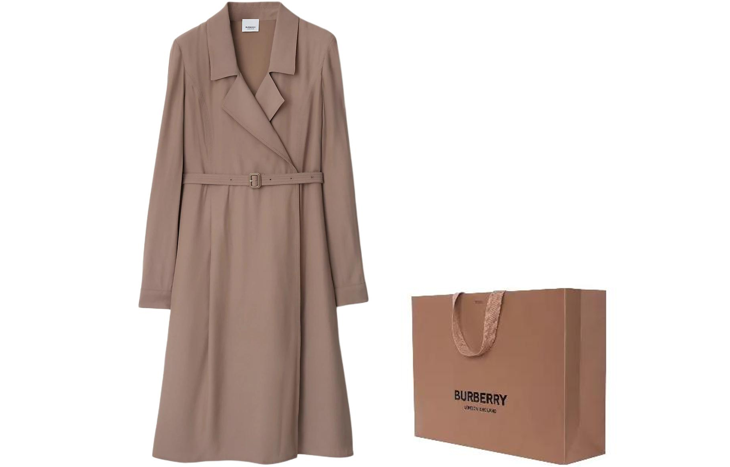 Shop (W) 博柏利 灰色长袖腰带纯色连衣裙带西装领 80843041