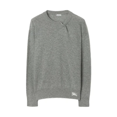 (Women) Burberry Grey Long Sleeve Sweater with Solid Color and Pin Decoration. 80808511