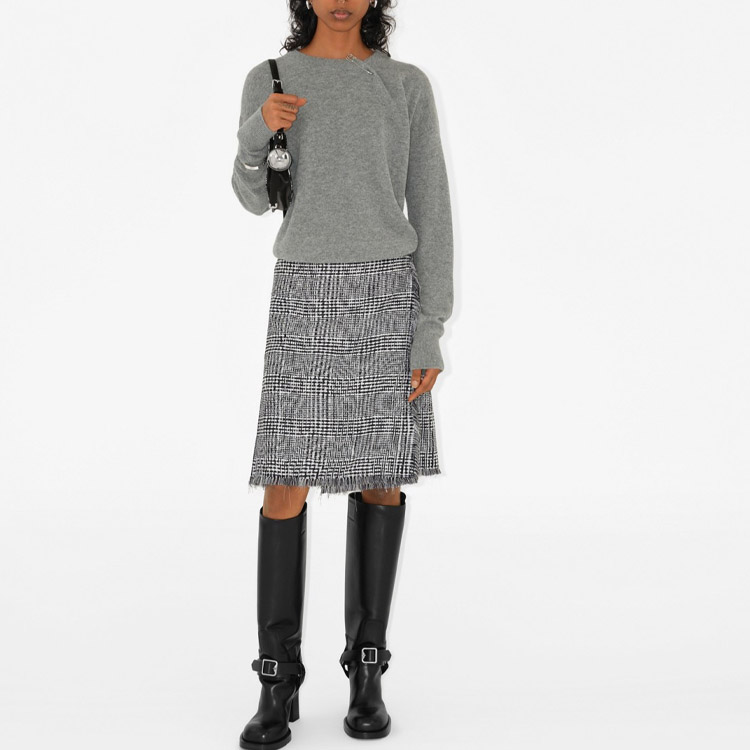 Shop (Women) Burberry  Grey Long Sleeve Sweater with Solid Color and Pin Decoration. 80808511