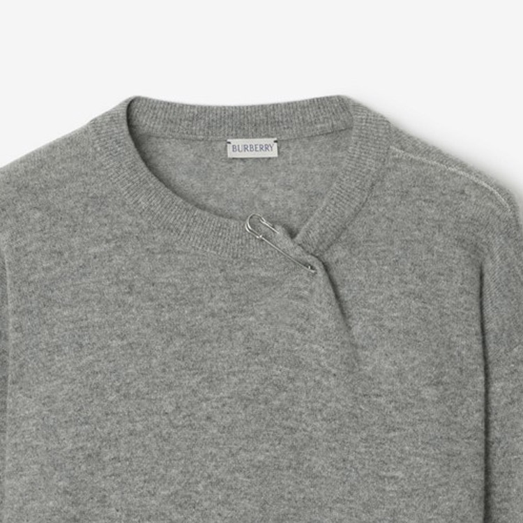 Sizing (Women) Burberry  Grey Long Sleeve Sweater with Solid Color and Pin Decoration. 80808511