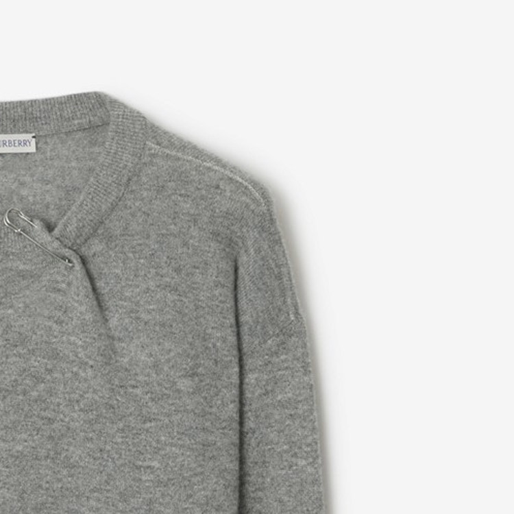 Cheap (Women) Burberry  Grey Long Sleeve Sweater with Solid Color and Pin Decoration. 80808511