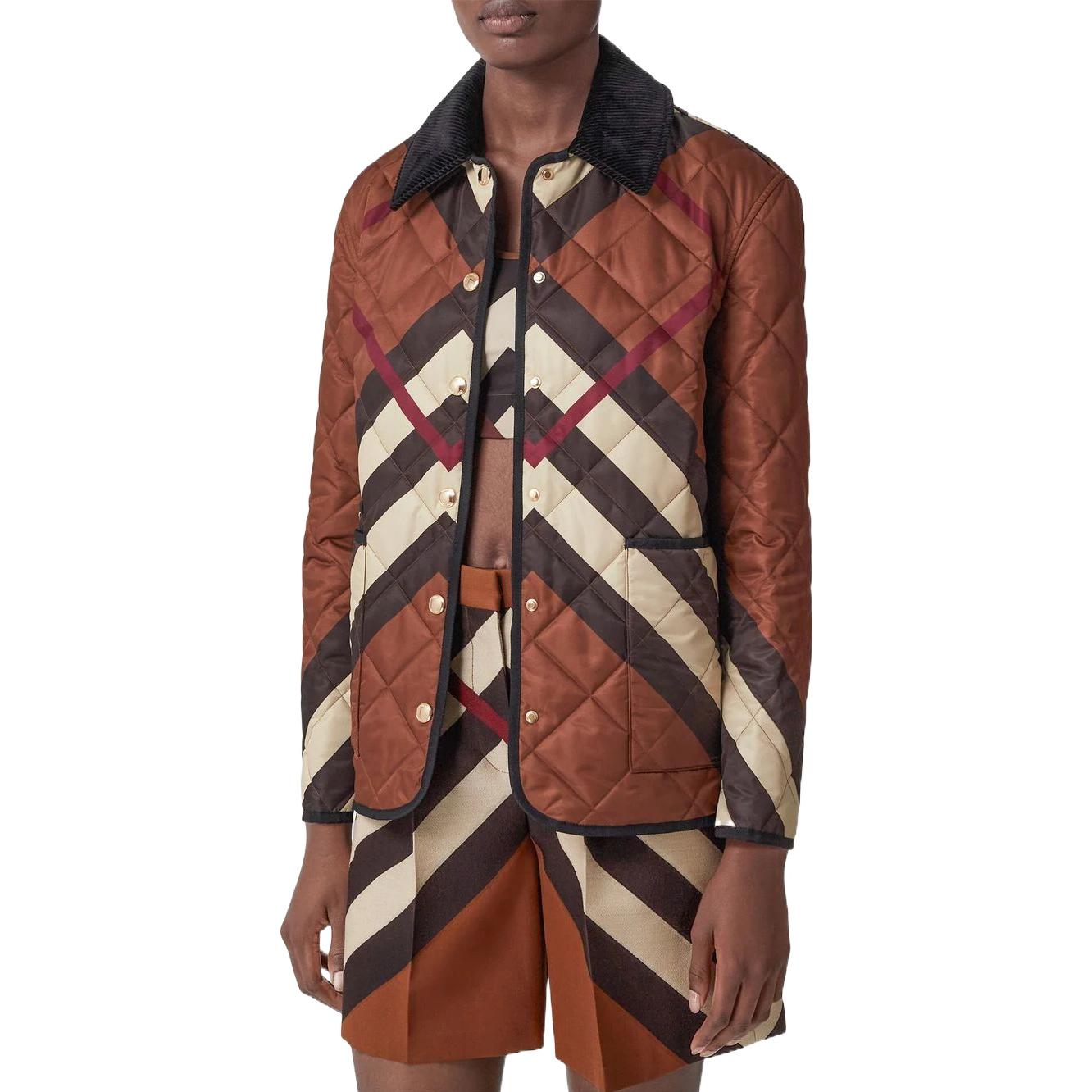 Shop (W) Burberry Jaket Coklat Herringbone Quilted Check Cotton. 80554361