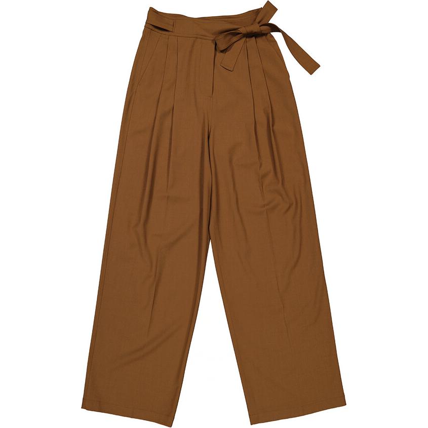(Women) Burberry  High-Waisted Wide-Leg Pants Walnut Brown Casual Trousers 80411521
