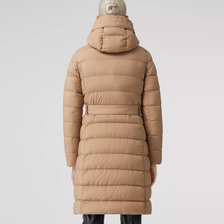 Shop (W) Burberry Jaket Double-Breasted Hooded Down Khaki FW22 80578761