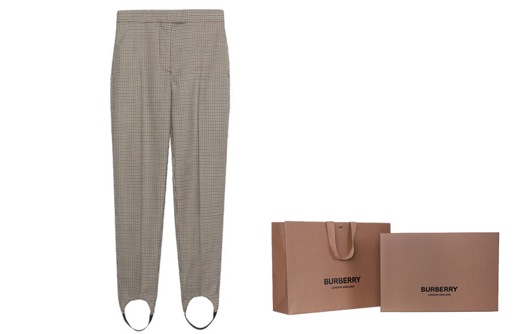 Sizing (W) Celana Casual Khaki Motif Houndstooth Burberry dengan Detail Stirrup. 80019521