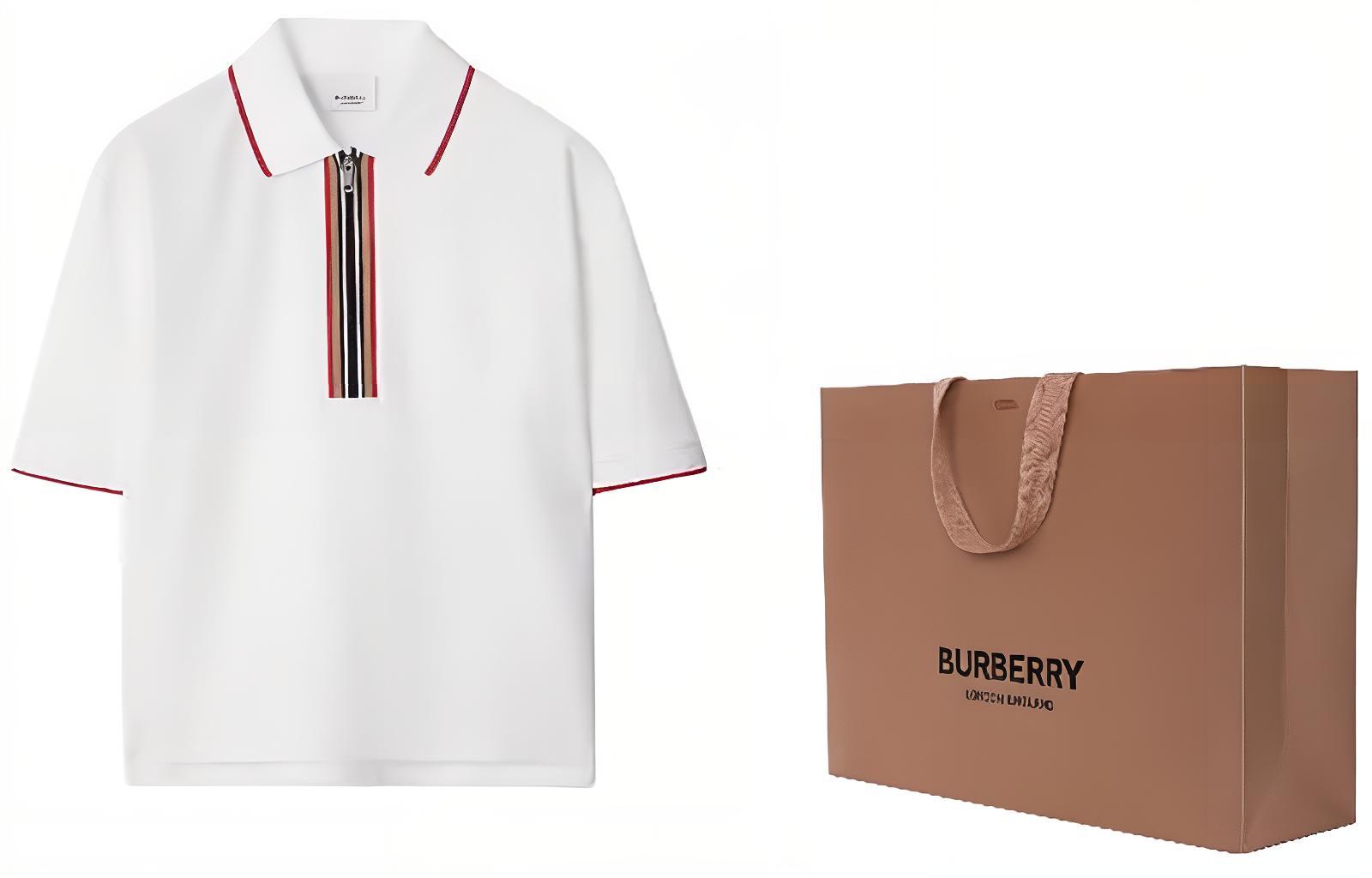 Shop (Women) Burberry  Iconic Stripe Short Sleeve Polo Shirt - White 80844261