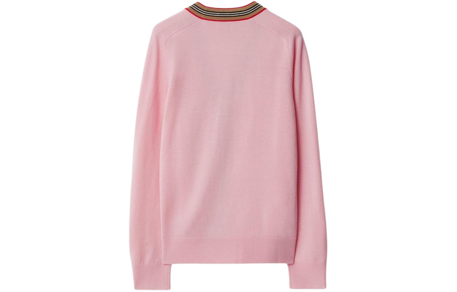 Lookbook (Women) Burberry  Iconic Stripe Trim Single-Breasted Knit Top Soft Pink. 80843271
