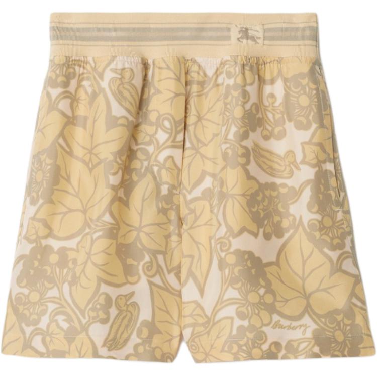 (Women) Burberry  Ivy Duck Print Elastic Waist Casual Shorts Linen Color. 80918001