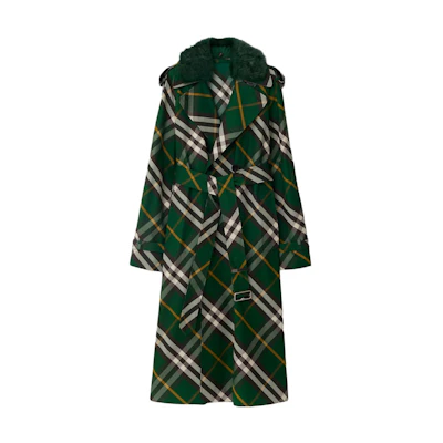 (Women) Burberry Ivy Green Checkered Belted Long Trench Coat 80821651