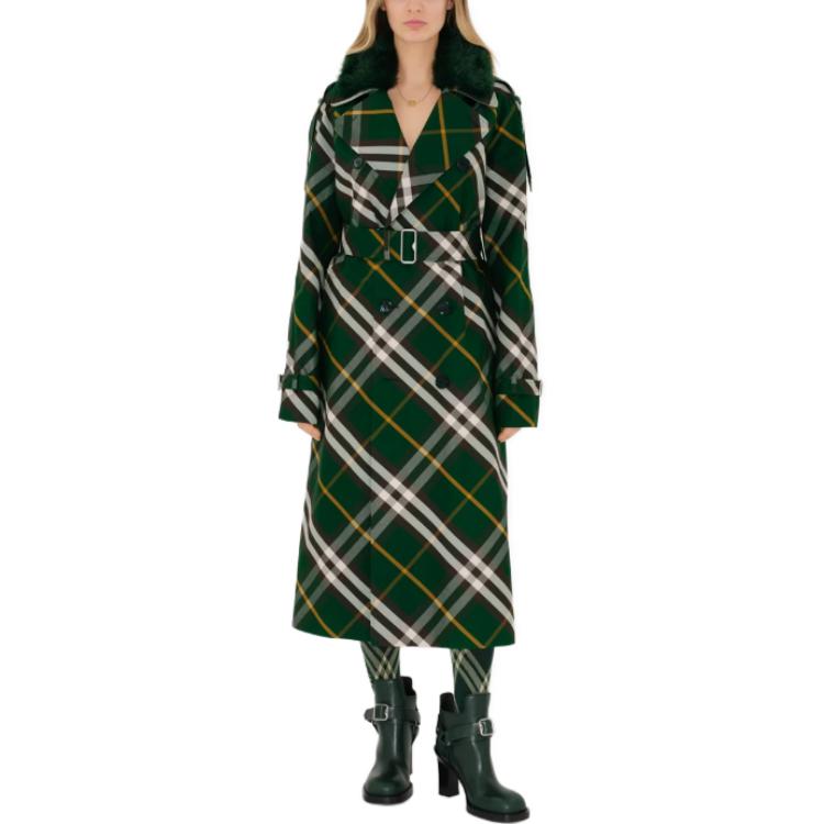 Shop (W) 博柏利常春藤绿色格纹腰带长款风衣 80821651