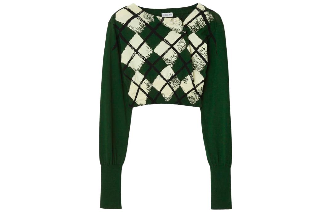 (Women) Burberry  Ivy Green Slim Fit Quilted Pattern Knit Sweater. 80811381