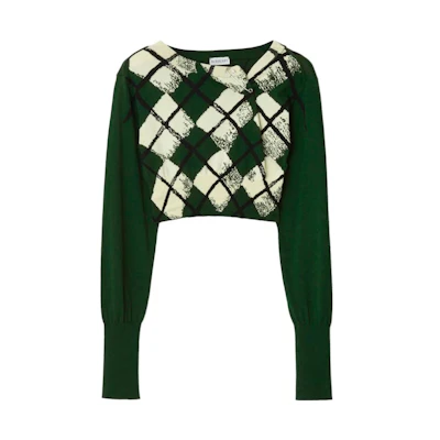 (Women) Burberry Ivy Green Slim Fit Quilted Pattern Knit Sweater. 80811381