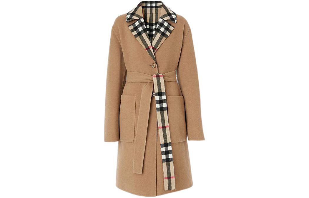 (Women) Burberry  Khaki Check Reversible Wool Coat 80581711