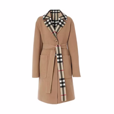 (Women) Burberry Khaki Check Reversible Wool Coat 80581711