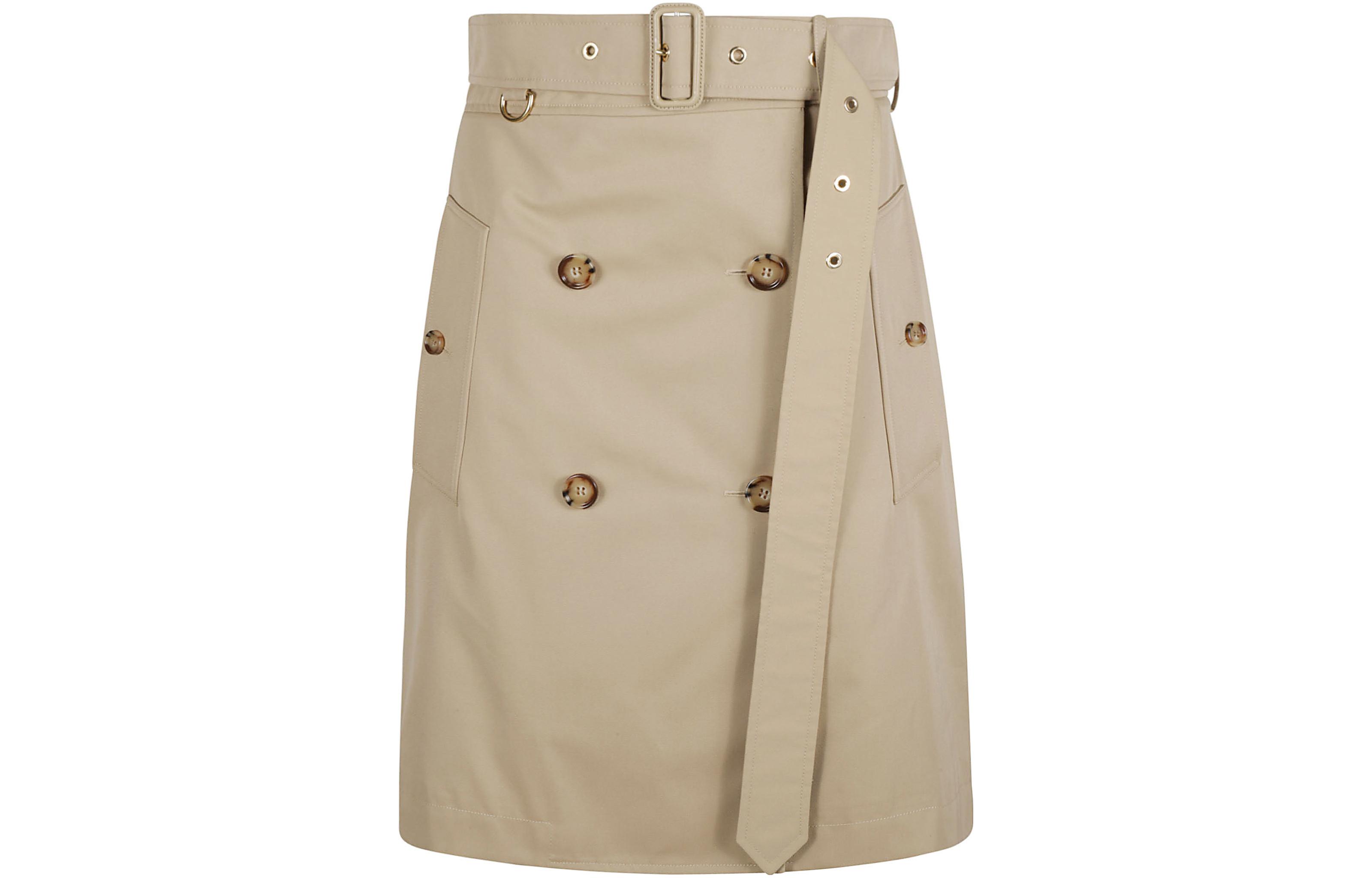 (Women) Burberry  Khaki Double-Breasted Belted Short Casual Skirt. 80650751