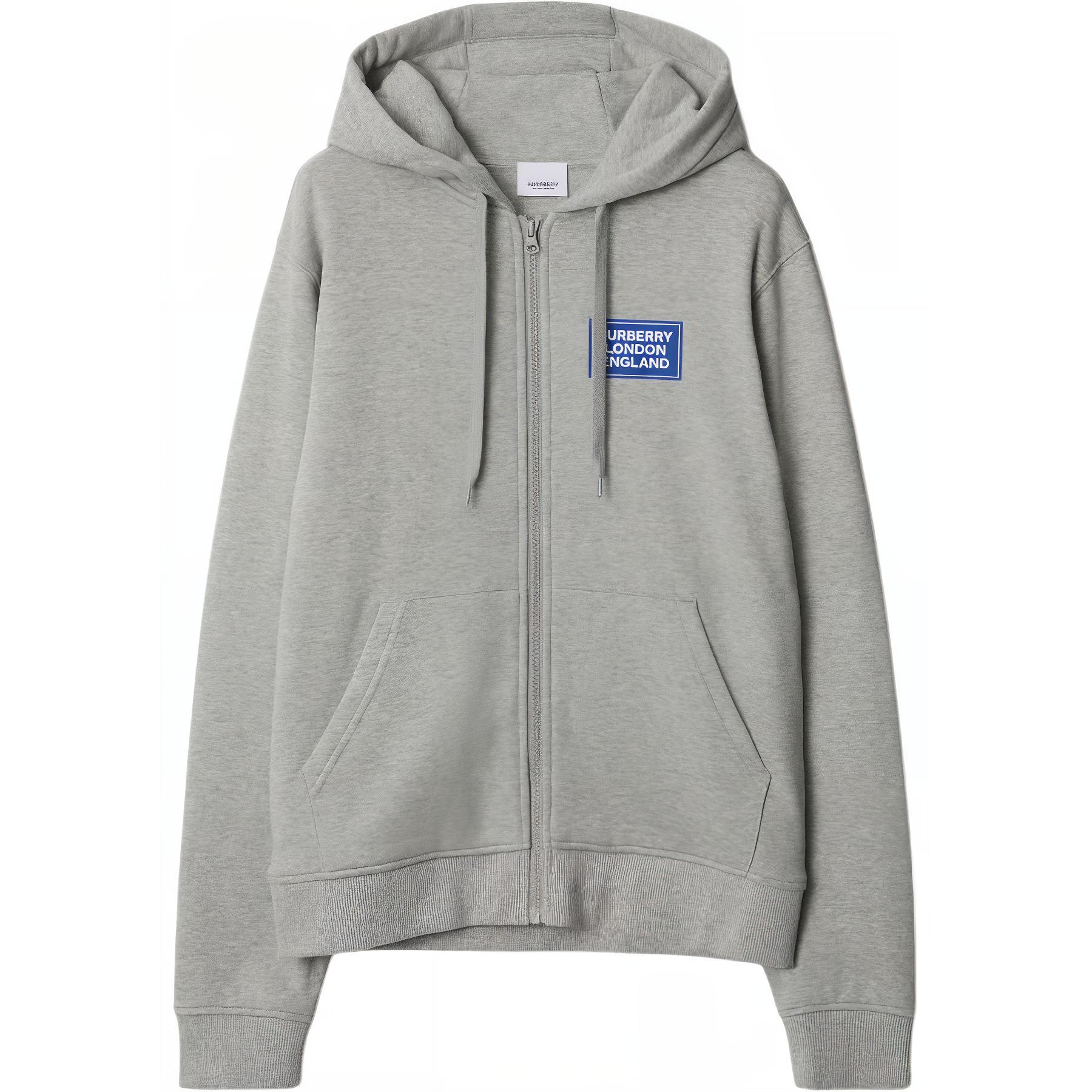 (Women) Burberry  Letter Logo Zip-Up Hoodie in Light Gray. 80847661