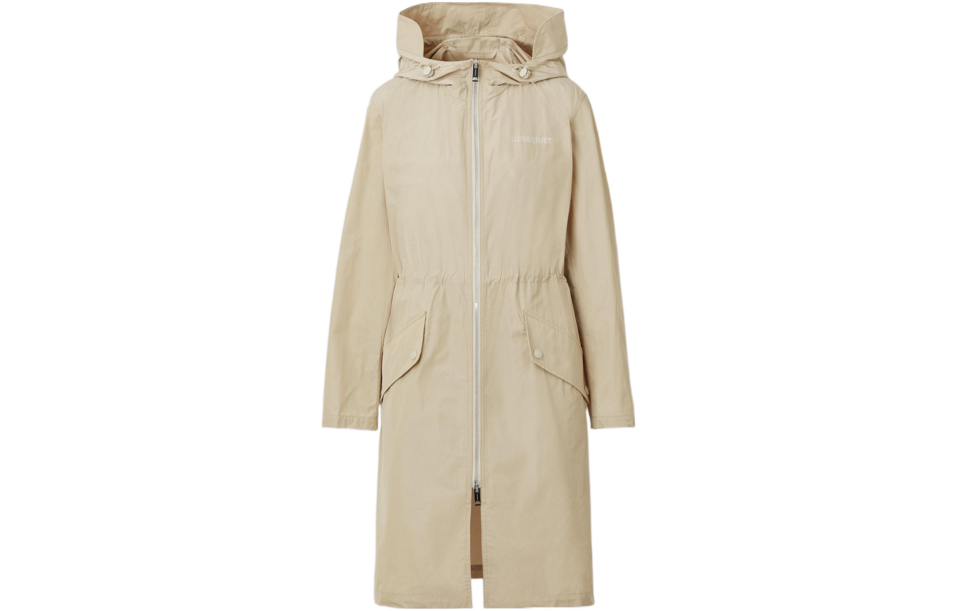 (Women) Burberry  Letter Print Zipper Hooded Mid-Length Trench Coat Khaki. 80565421 圖 2