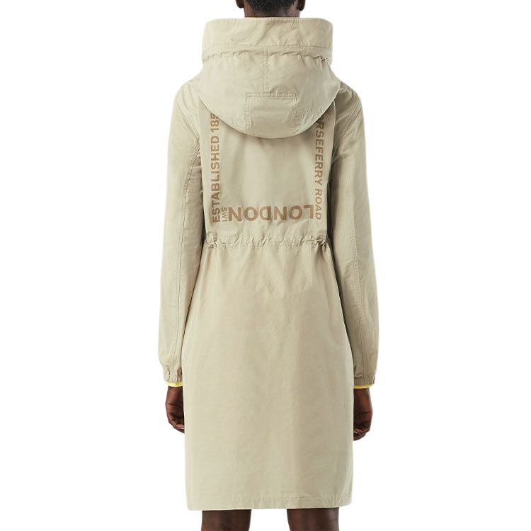 (Women) Burberry  Letter Print Zipper Hooded Mid-Length Trench Coat Khaki. 80565421 圖 3