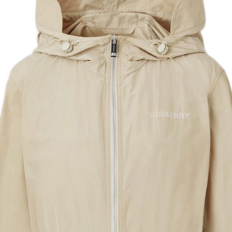 (Women) Burberry  Letter Print Zipper Hooded Mid-Length Trench Coat Khaki. 80565421 圖 5